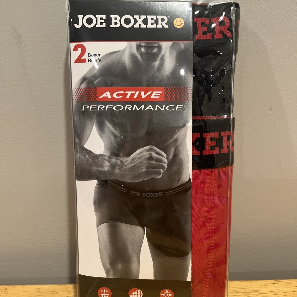 Joe Boxer Men's Active Performance Boxer Briefs‎ Breathable Mesh - Large Red
